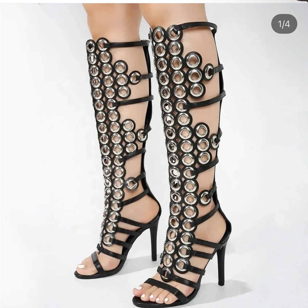 Black Gladiator Knee-High Heels